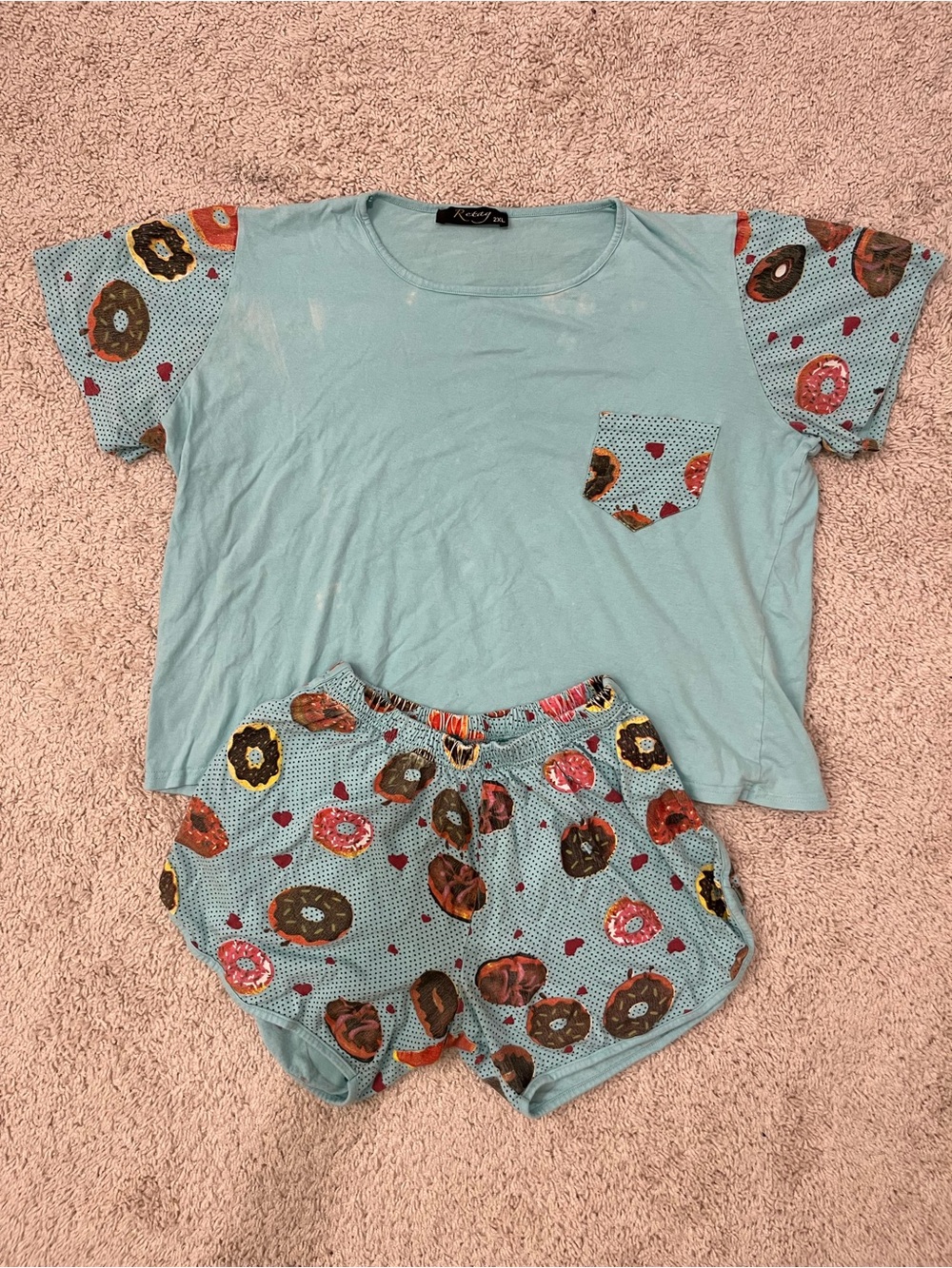 Light Blue Donut Print Pajama Set